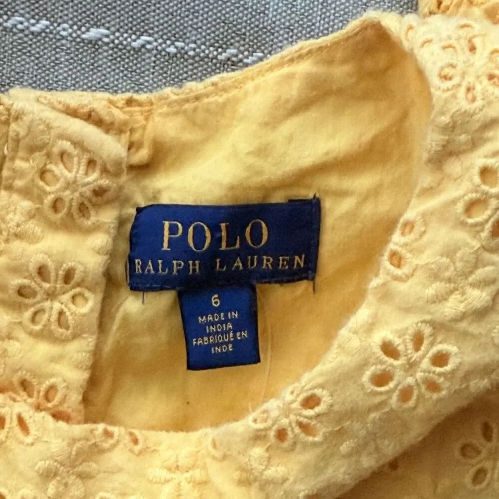 Ralph Lauren Girls Yellow Eyelet Dress Size 6 Great Condition